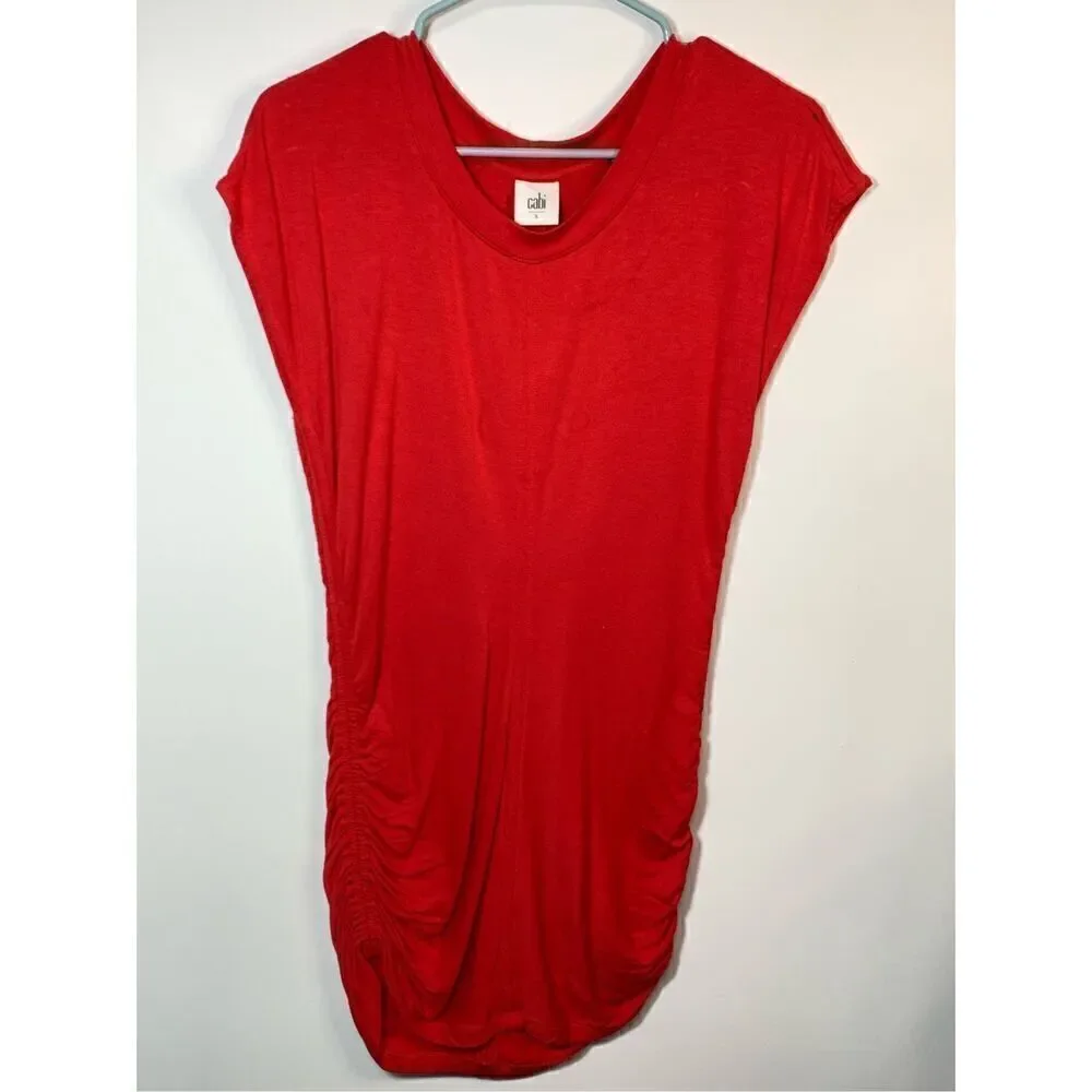 Cabi Women's Limited Edition Cap Sleeve Ruched Whistle Tunic Top Red Size Small